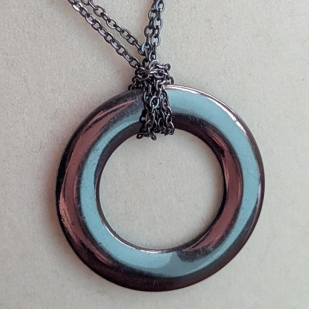 Black Mod Circle Pendant Necklace, Vintage Pendant Jewelry